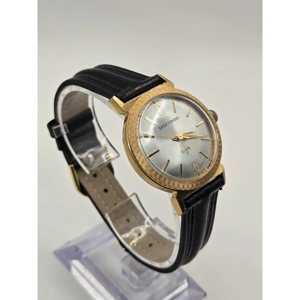 Vintage Elgin Sportsman 17 Jewel Mechanical Watch . 1960s. New Leather Strap